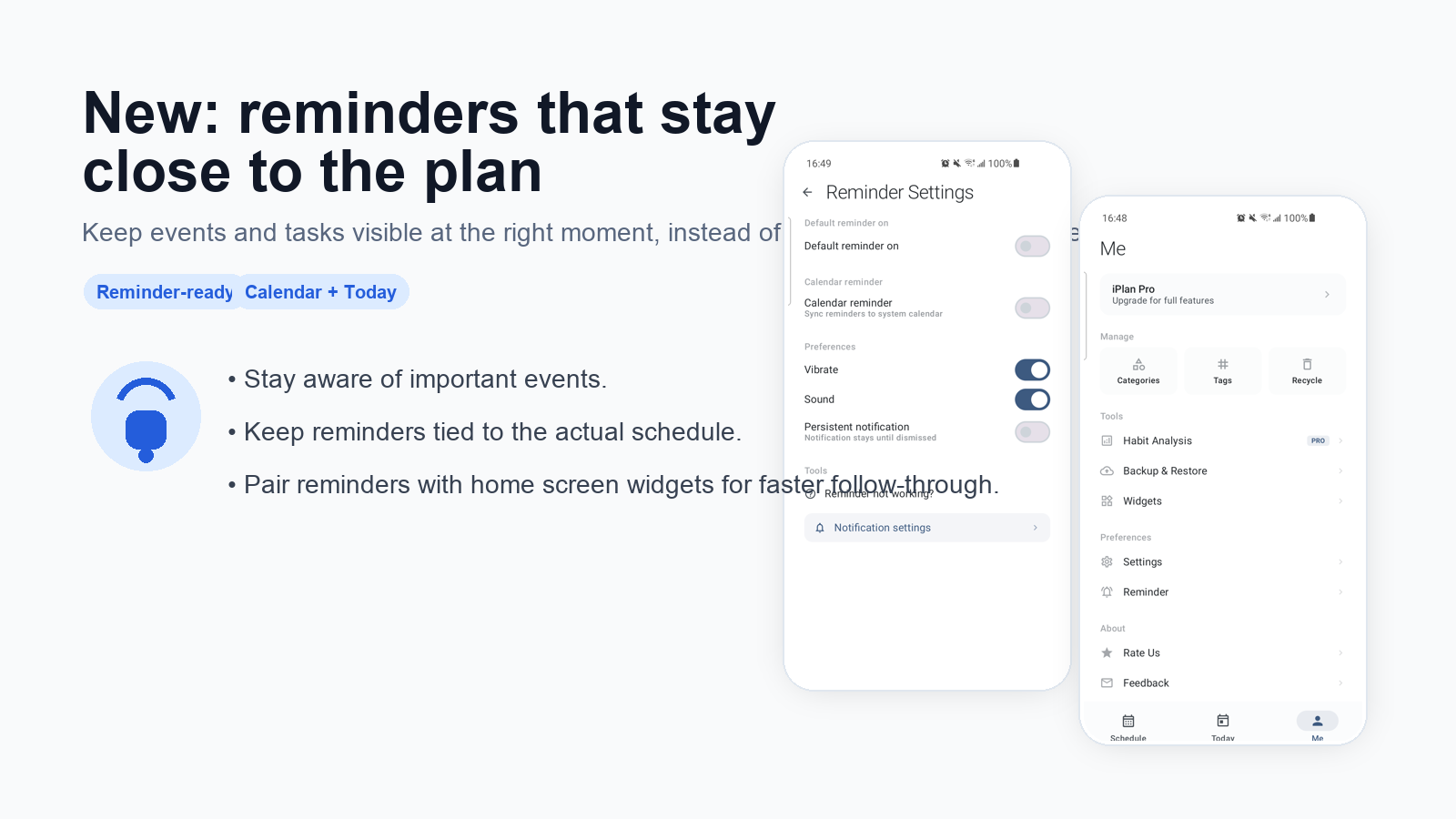 iPlan reminders and widgets