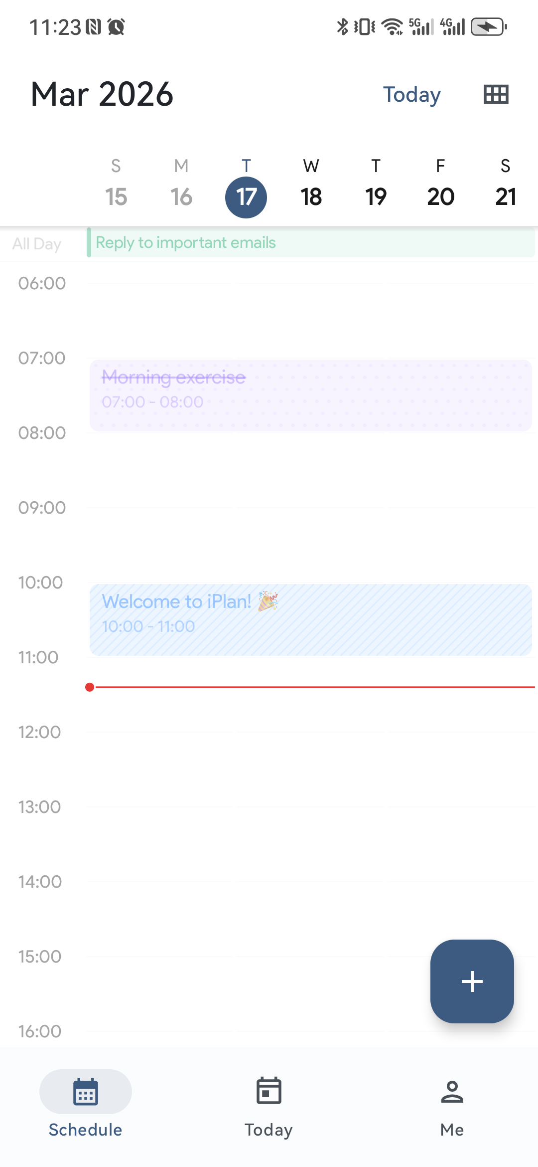 iPlan day schedule screenshot
