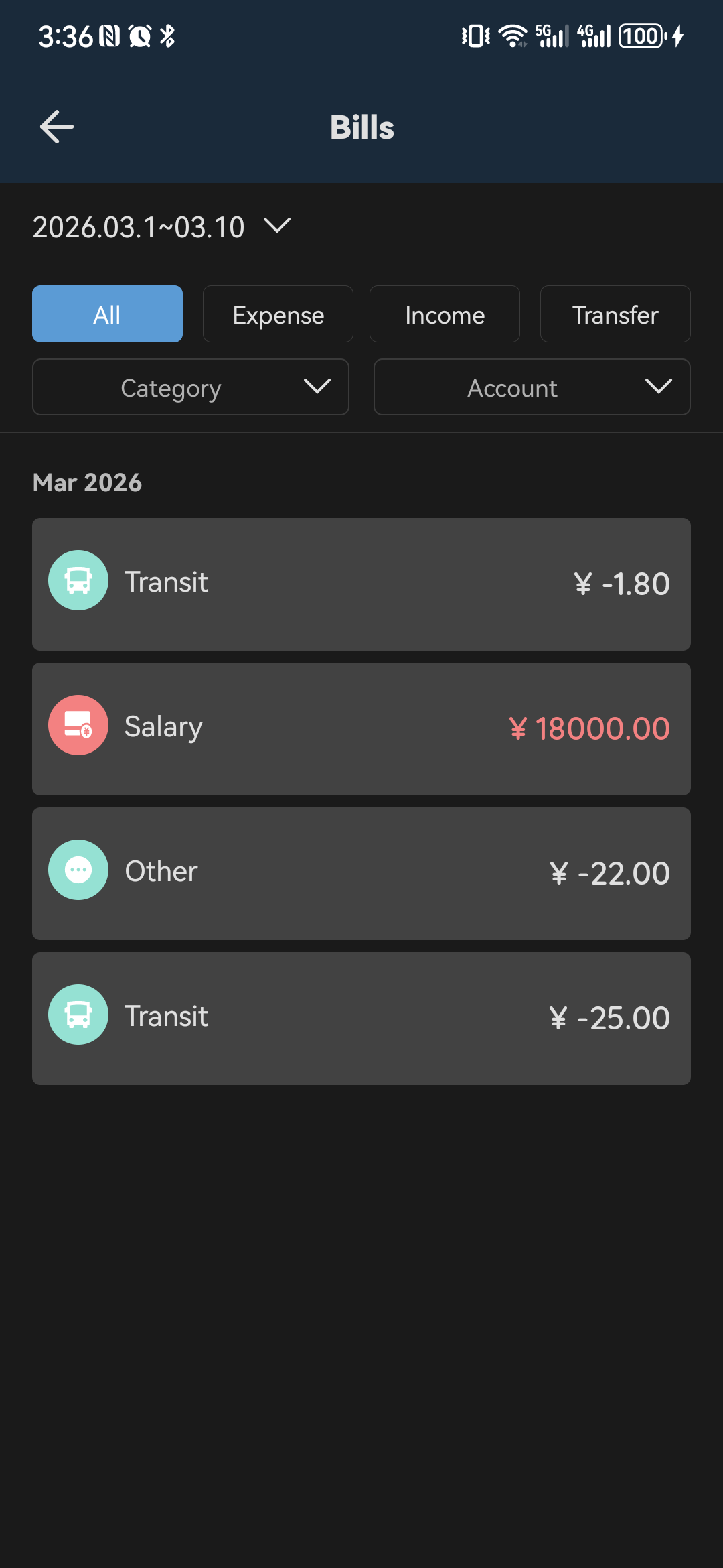 Money Saver bills screen